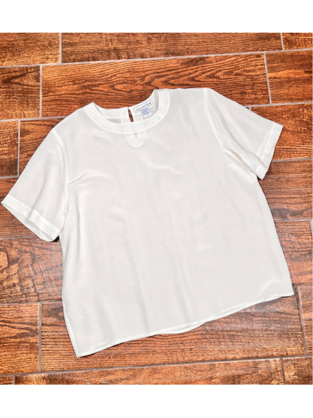 Anna and Frank Top 100% Silk Blouse, White, Size L Minimalistic